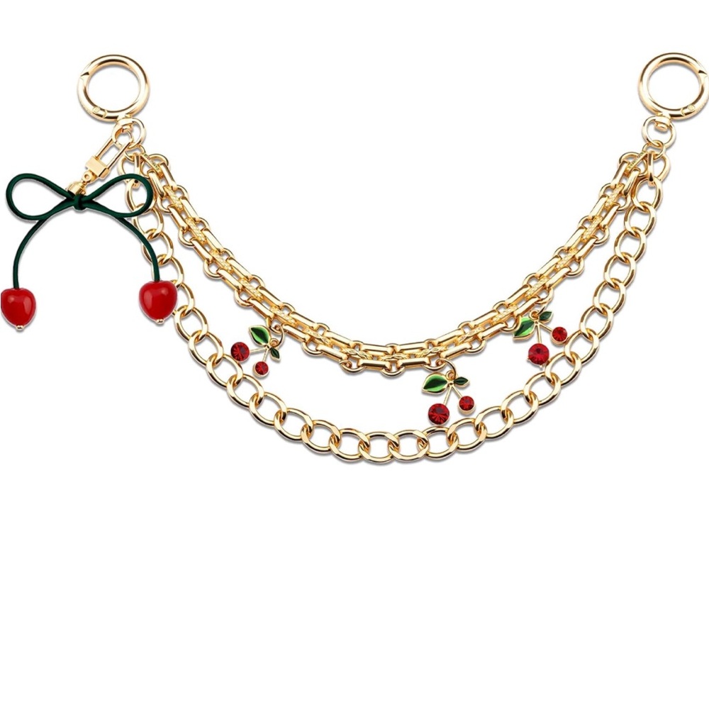 3/$18.00 Gold Cherry Purse Charm Chain Belt